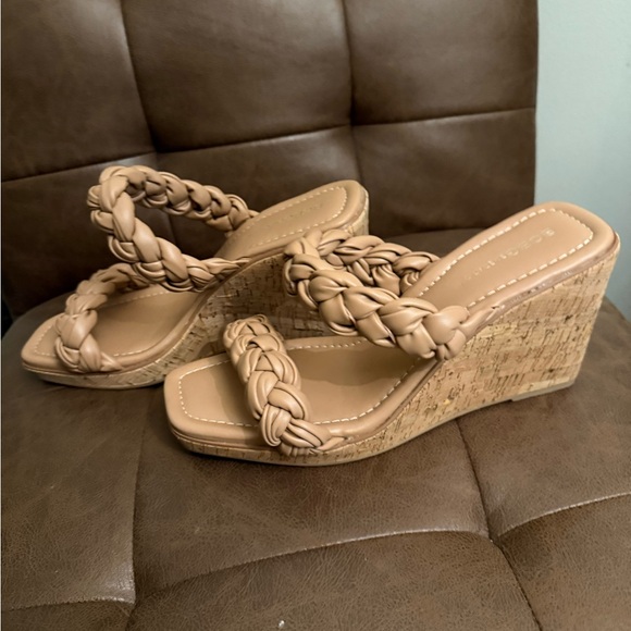 BCBGeneration Tan Wedge Sandals with Braided Design - Picture 3 of 4